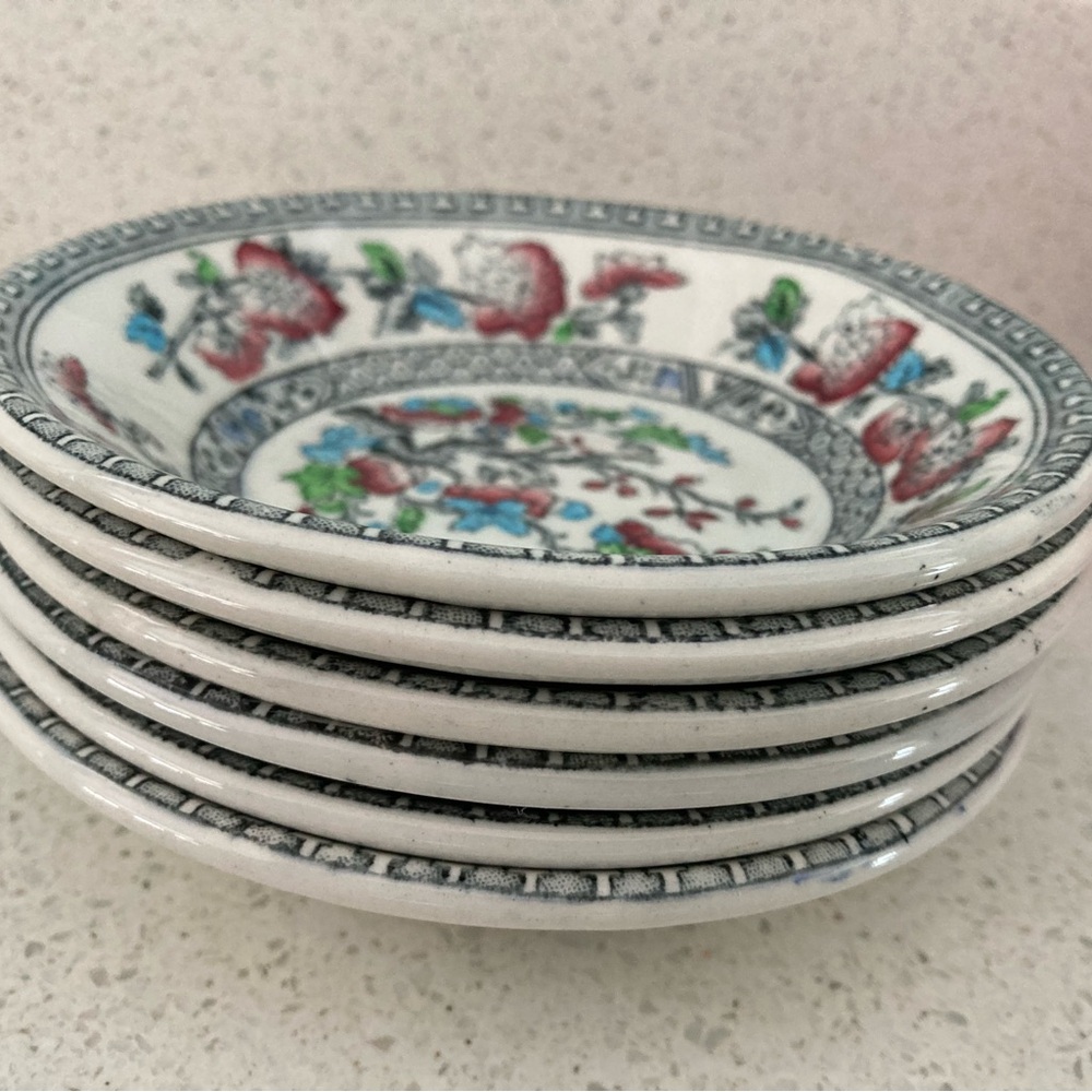 Vintage Woods Burslem Set of 6 Indian Tree Floral Fruit Saucers Made in England